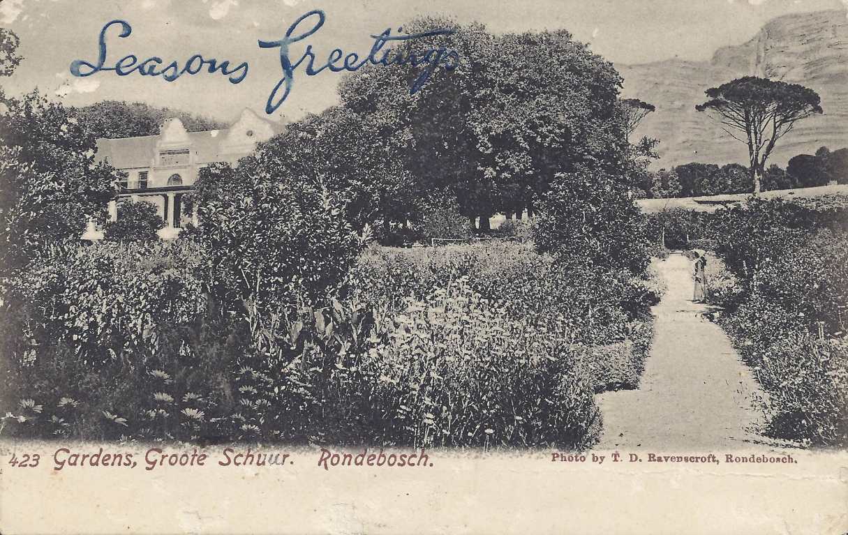 Gardens Groote Schuur Rondebosch, postal cancellation 1906