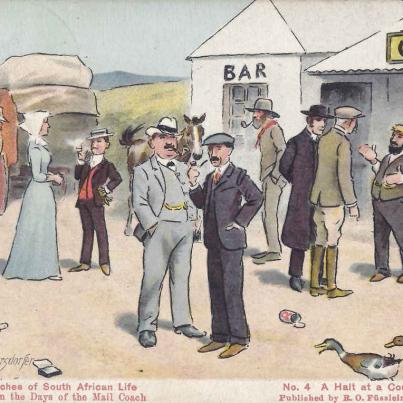 Halt at a country roadside, sketches of South African life, postal cancellation 1911