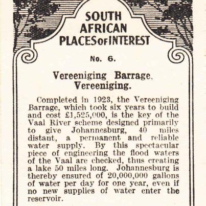 Vereeniging Barrage, 1923 or  back