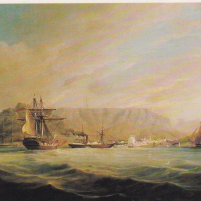 Table Bay and Table Mountain painted by John Williams Baines (1820-1875), Greetings Card