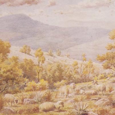 Shepherd and sheep, painted by John Roland Brown (1850-1923), Greetings Card