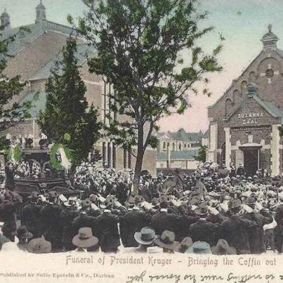 Funeral of President Kruger, Bringing the coffin out of the Susanna Zaal, postal cancellation 1905