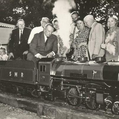 Leicestershire, Stapleford Miniature Railway. The arrival of the Express at Lakeside