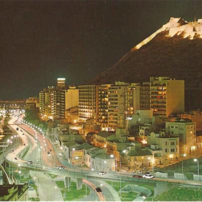 Alicante, Nocturnal view, Castle and Postiguet beach